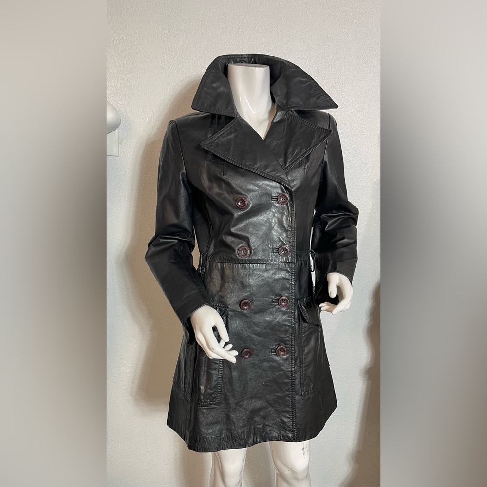 Vintage Black Leather Trench Coat
